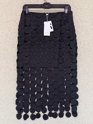 Commense Textured Circle Midi Skirt Women s Small Black Statement Overlay NWT