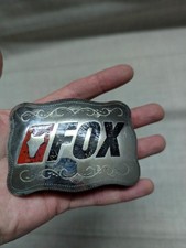 vintage USA made FOX RACING handcrafted WESTERN belt buckle CHROME johnson held