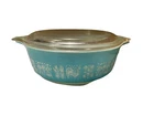 Vintage Pyrex 471 Turquoise White Glass 1 PT AMISH BUTTERPRINT Casserole W/ Lid