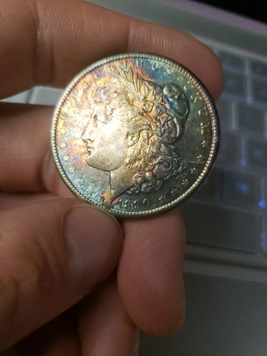 1890 $1 Morgan Silver Dollar Toned Rainbow Toning AU Coin Collection