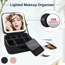 Large Makeup Bag Portable Travel Makeup Organizer for Women with Lighted Mirror