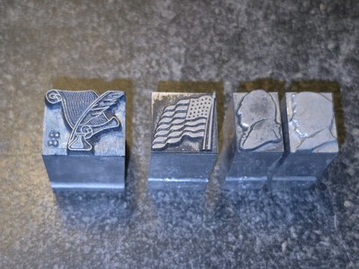 4 Printing Letterpress Printers Blocks All Metal .75'' US Flag 2 President Heads