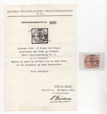 FINLAND 1858 SCOTT #2 IMPERF 4 CLEAR MARGINS CERTIFIED DANISH PHILATELIC SOCIETY