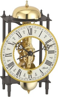 Hermle Wrought Iron Black Gold Table Clock with Skeleton Movement and Hour Stri