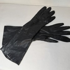 Vintage Kislav Womens Size S 6.5 Black Kid Leather Long Formal Gloves Lined