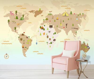 3D Cartoon World Map ZHUA1771 Wallpaper Wall Murals Removable Self-adhesive Amy