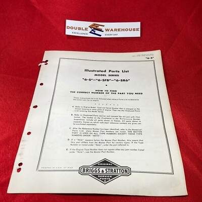 Vintage Briggs Stratton Illustrated Parts List Model 6-S 6-SFB 6