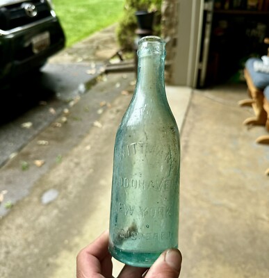 J Wittmann Woodhaven New York NY Aqua Blown Crown Top Soda Bottle Early 1900s