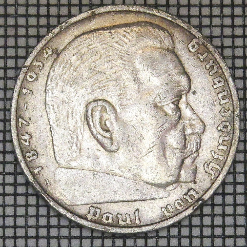 5 Reichs Mark Münze 1936 A Paul von Hindenburg Zustand Original