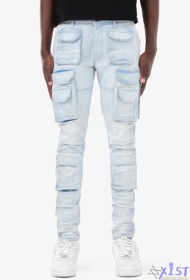 COPPER RIVET ''UTILITY CARGO'' PREMIUM DENIM JEANS Light Blue