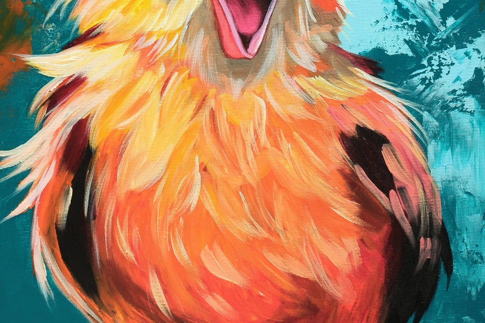 ORIGINAL Acryl Bild Gemälde Vogel Abstrakt Malerei Kunst Modern Küken HANDGEMALT - Bild 2 von 4