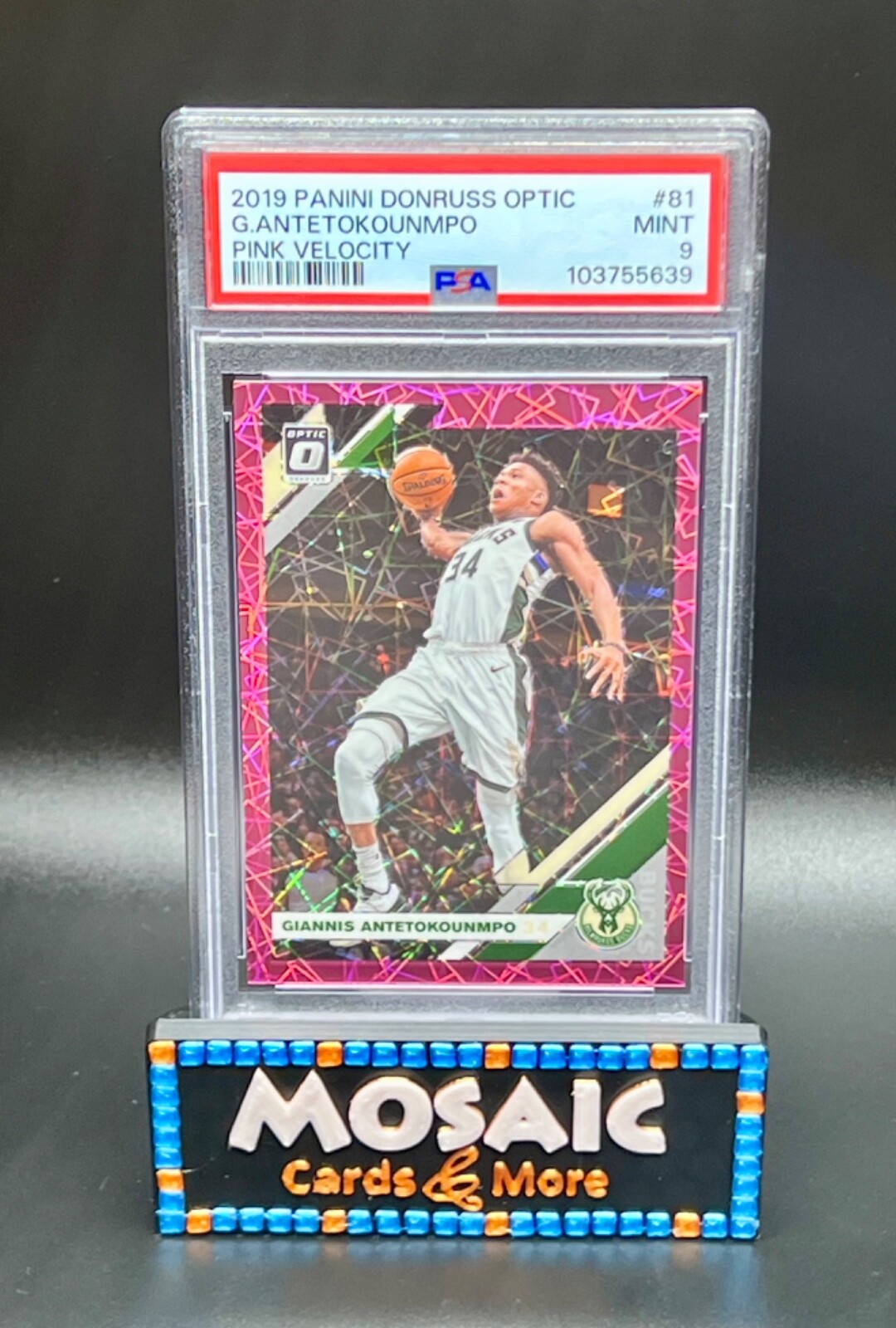 2019 Donruss Optic Giannis Antetokounmpo Pink Velocity #81 SP /79 PSA 9 MINT
