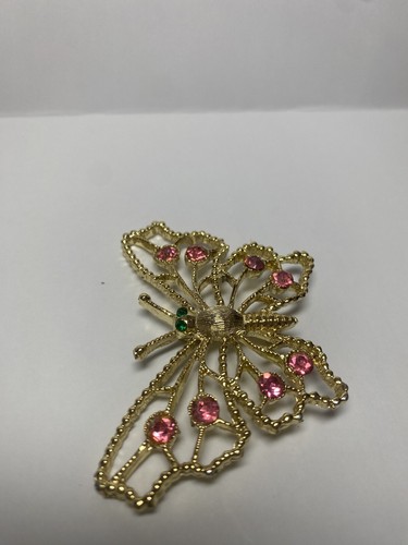 BUTTERFLY BROOCH PIN-STUNNING RHINESTONES-GOLD METAL-UNSIGNED-VINTAGE-PRE OWNED - Picture 6 of 8