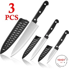 3 Pcs Knife Set with Sheath Stainless Steel Kitchen Knife Set Chef Knife Black