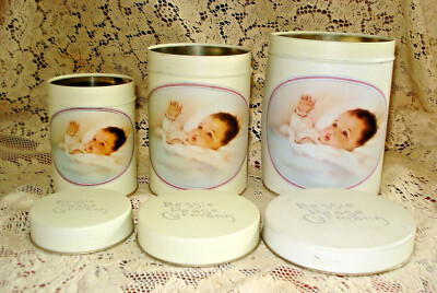 Vtg Set 3 Bessie Pease Gutmann AWAKENING Nesting Canisters Tin Storage Container