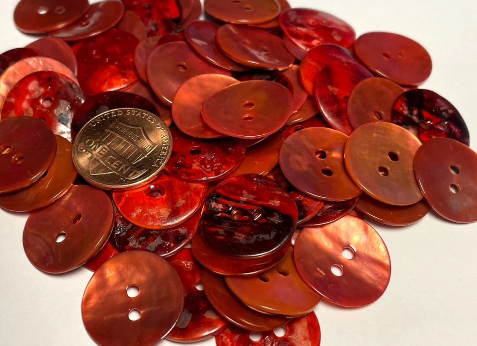 8 PCS ONLY! Red Dyed Iridescent Abalone Shell 2-hole Buttons 18mm 11/16" 12676 - Image 3 of 4