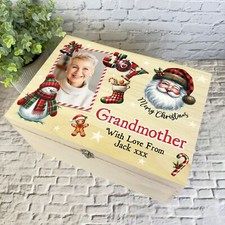 Santa Wooden Personalised Photo Christmas Hamper Gift Box For Grandmother