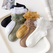 3Pairs Womens Lace Frilly Ruffle Embroidery Cotton Socks Short Ankle Socks Sof  
