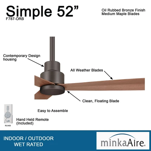 MINKA-AIRE F787-ORB 52" 3-Blade Ceiling Fan in Oil Rubbed Bronze Finish with ... - Picture 3 of 9