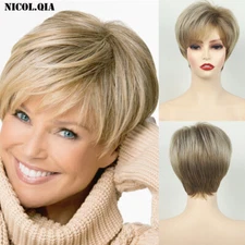 Chic Cut Short Fluffy Layered Blonde Mix Synthetic Hair Wigs Women Natural