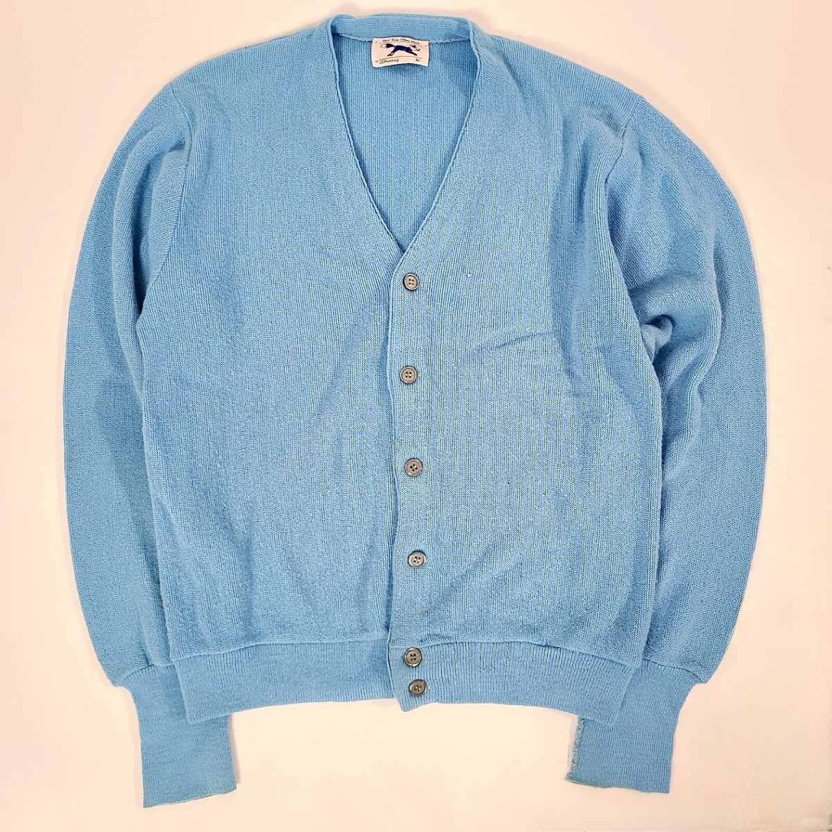 Vintage 70s Cardigan Sweater Mens M Baby Blue The Fox JCPenney