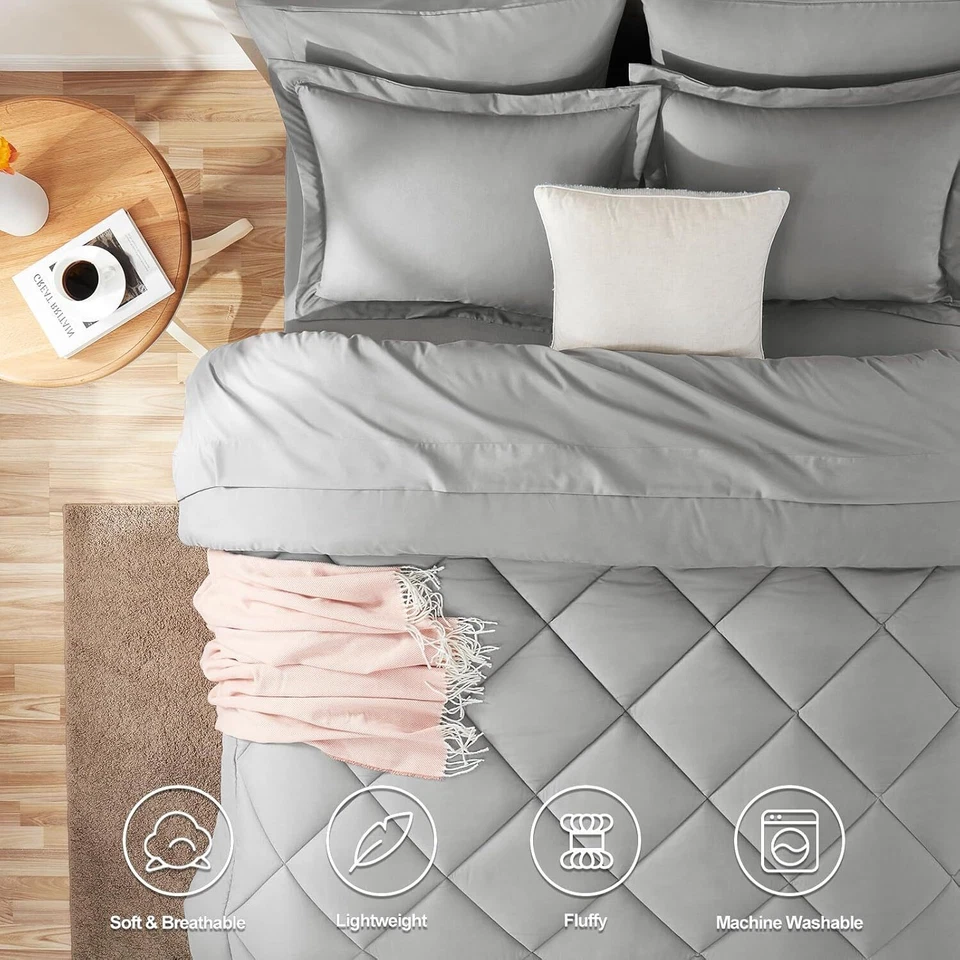 Juego De Funda Nordica Edredon Almohadas 3 Set Para Queen Size Ropa Cama Gris Foto 2 de 4