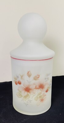 Vtg Viking Apothecary Jar Candy Dish Red Raspberry Frosted W/Lid, Viking Sticker