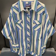 Vintage Wrangler Cowboy Cut Shirt Men 20-35 X-Long Tails Pearl Snap Stripes. E3