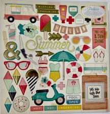 American Crafts Crate Paper Poolside Chipboard Stickers w/Gold Foil Accents 12"