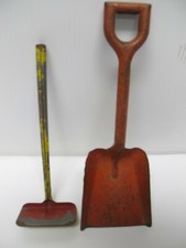 Vintage Ohio Art Co Tin Toy Sandbox Beach Toys-Hoe Shovel Red/Yellow 11" 9"
