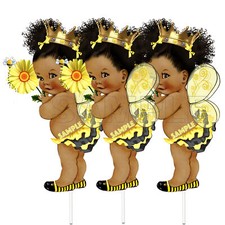 3 Bee Girl Centerpieces African American Birthday Table Decor Little Princess