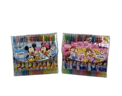 2 Packs Disney Princess/ Mickey Mouse Twist Up Crayons For Kids, Wax Crayons