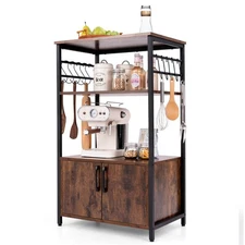 3-Tier Kitchen Baker’s Rack with Cabinet 2 Open Shelves 10 S-Shaped Hooks