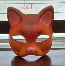 Handmade Full Face Cat Mask Paper Orange Pink One Size Adult Unisex Costume