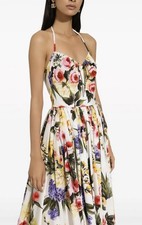 Dolce & Gabbana Garden Floral Print Poplin Halter Midi Dress Size 38