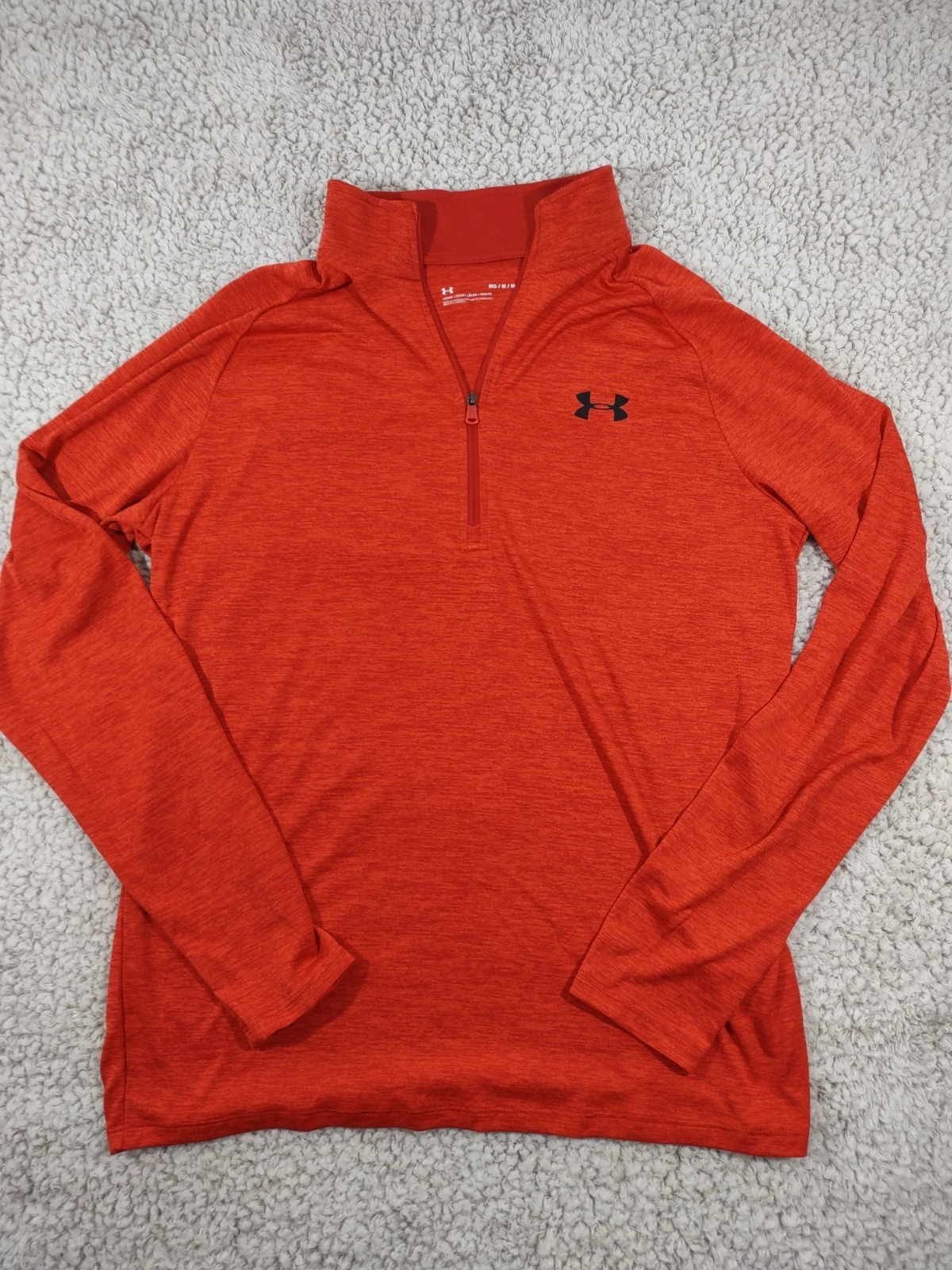 Under Armour Red Heathered Quarter Zip Pullover Sweatshirt Men's Medium Loose