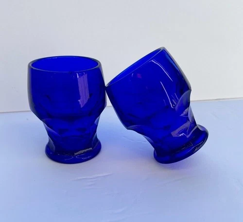 Vintage Cobalt  Blue  Anchor Hocking Georgian Honeycomb 4” Tumblers Set Of 2