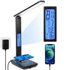 LED Desk Lamp with Wireless Charger, Suitable for Home, Medium, Black