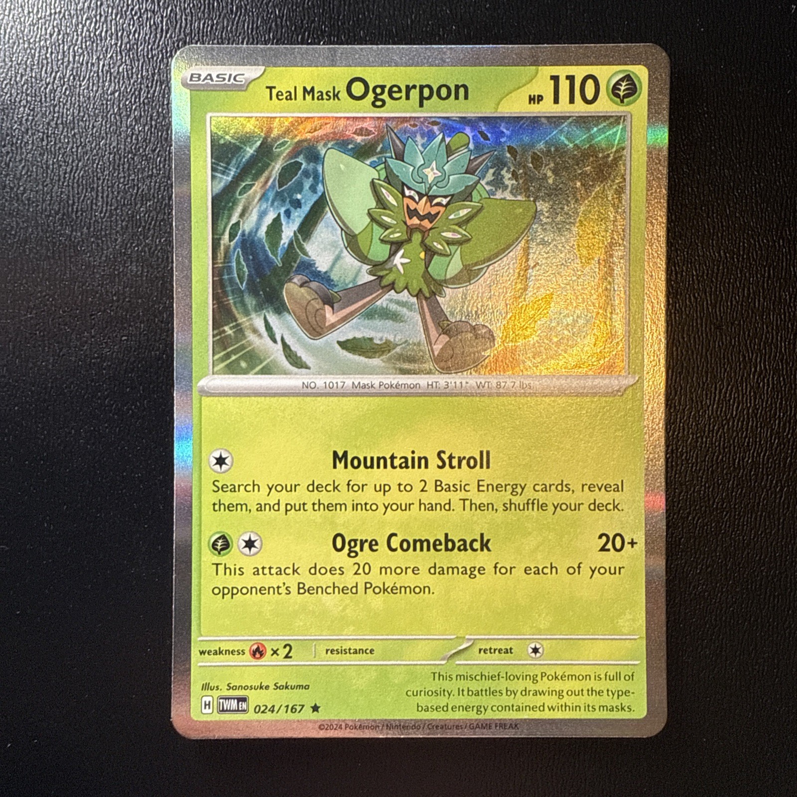 FREE SHIPPING Teal Mask Ogerpon Holo 24/167 Pokemon Twilight Masquerade