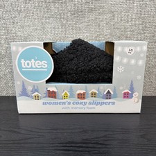 New Totes Women's Memory Foam Slippers Large 8-9 Black Faux Fur
