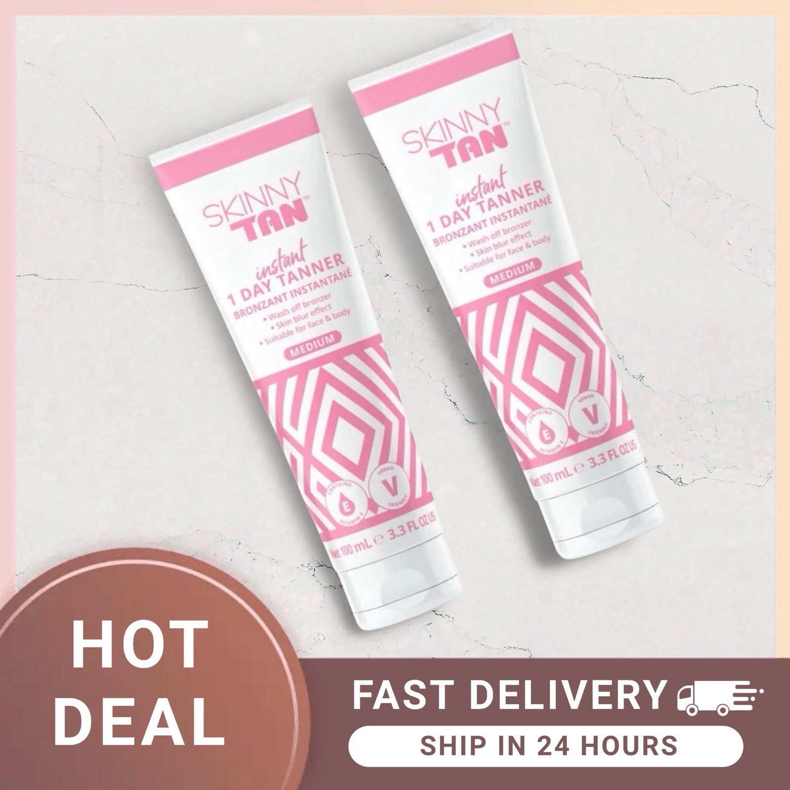 2 x Skinny Tan Instant One Day Tanner Face & Body - Wash off Bronzer 100ml - Image 5