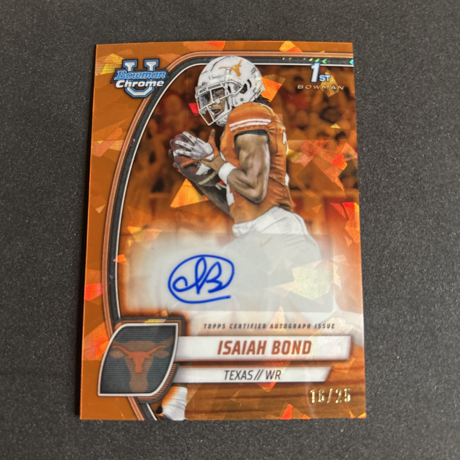 Isaiah Bond 2024 Bowman Chrome U Sapphire 1st ORANGE AUTO /25 COLOR MATCH