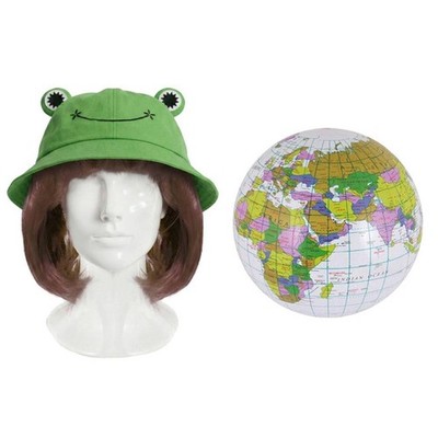 Greta Klimaaktivist inspiriert Kostüm Set Frosch Hut Kugel Requisite & braune Bob Perücke 