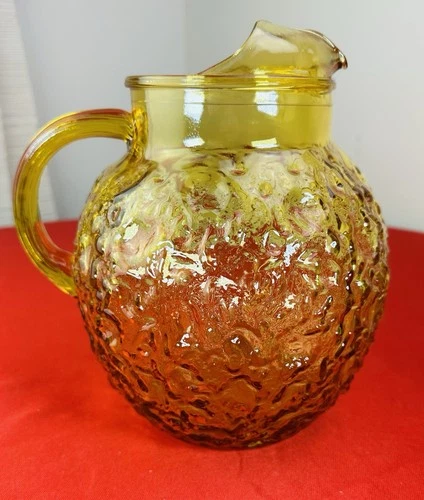 Vtg Anchor Hocking Lido Milano Gold Crinkle Glass Pitcher 96 Oz - New Old Stock