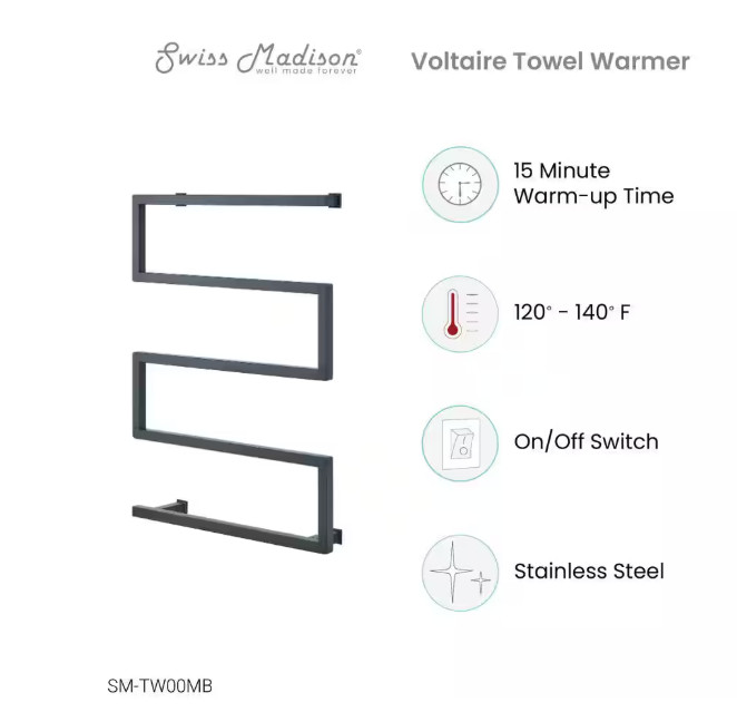 Swiss Madison Voltaire 5-Bar Electric Towel Warmer in Matte Black SM-TW00MB