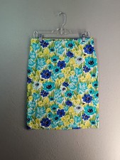 Talbots Blue Green Tropical Flower Print Pencil Skirt 8 Back Zip Flat Front