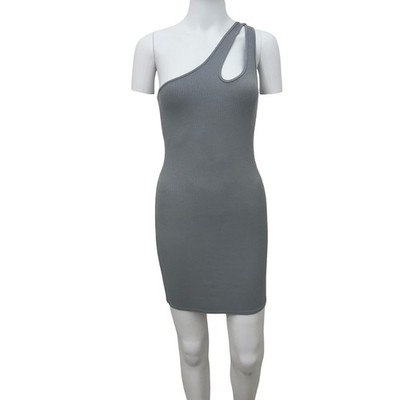 NWT MONROW Womens XS Gray Ribbed One Shoulder Cutout Bodycon Mini Dress USA