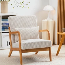 Accent Chair, Upholstered Comfy Single Sofa with Wood Feet, Mid Century Armchair