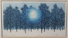 Hajime Namiki Tree Scene 1993 Woodblock Print ED.209/300 Signed 014