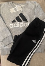 Adidas Boys 2 Pc Sweatshirt  Jogger Track Suit Gray /black NWT Sz 6